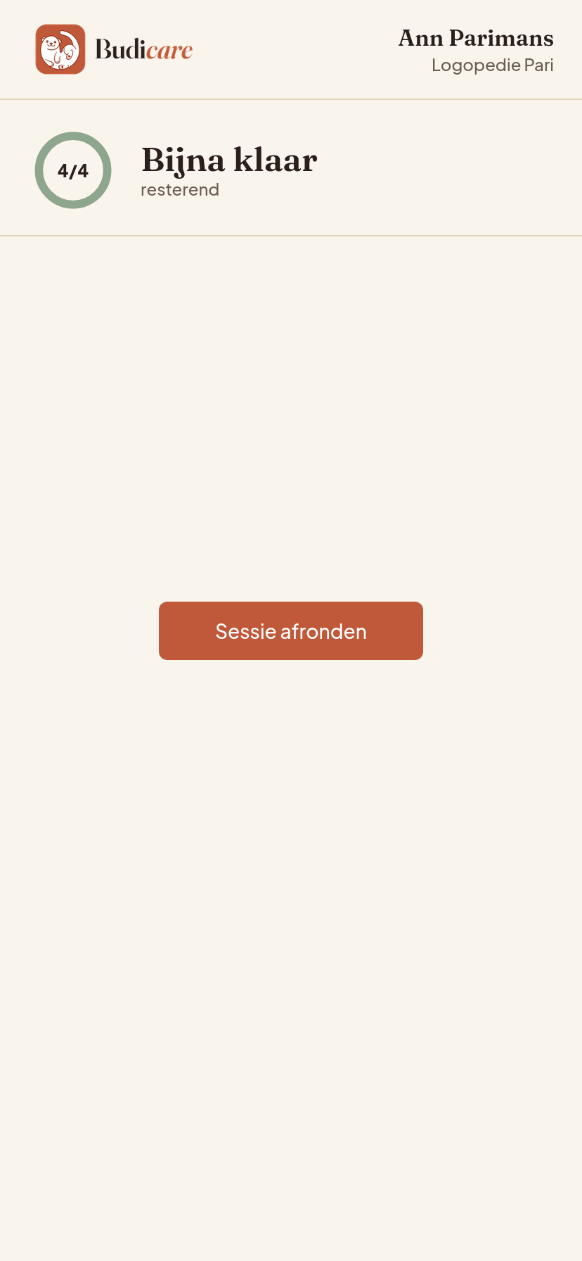 Eindscherm met 4/4 Bijna klaar en knop Sessie afronden